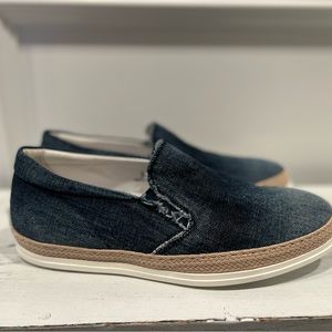 Tods denim slip on loafer